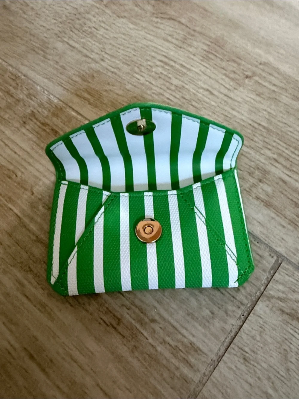 Green and White Striped Envelope Wallet - Women Bags Wallets